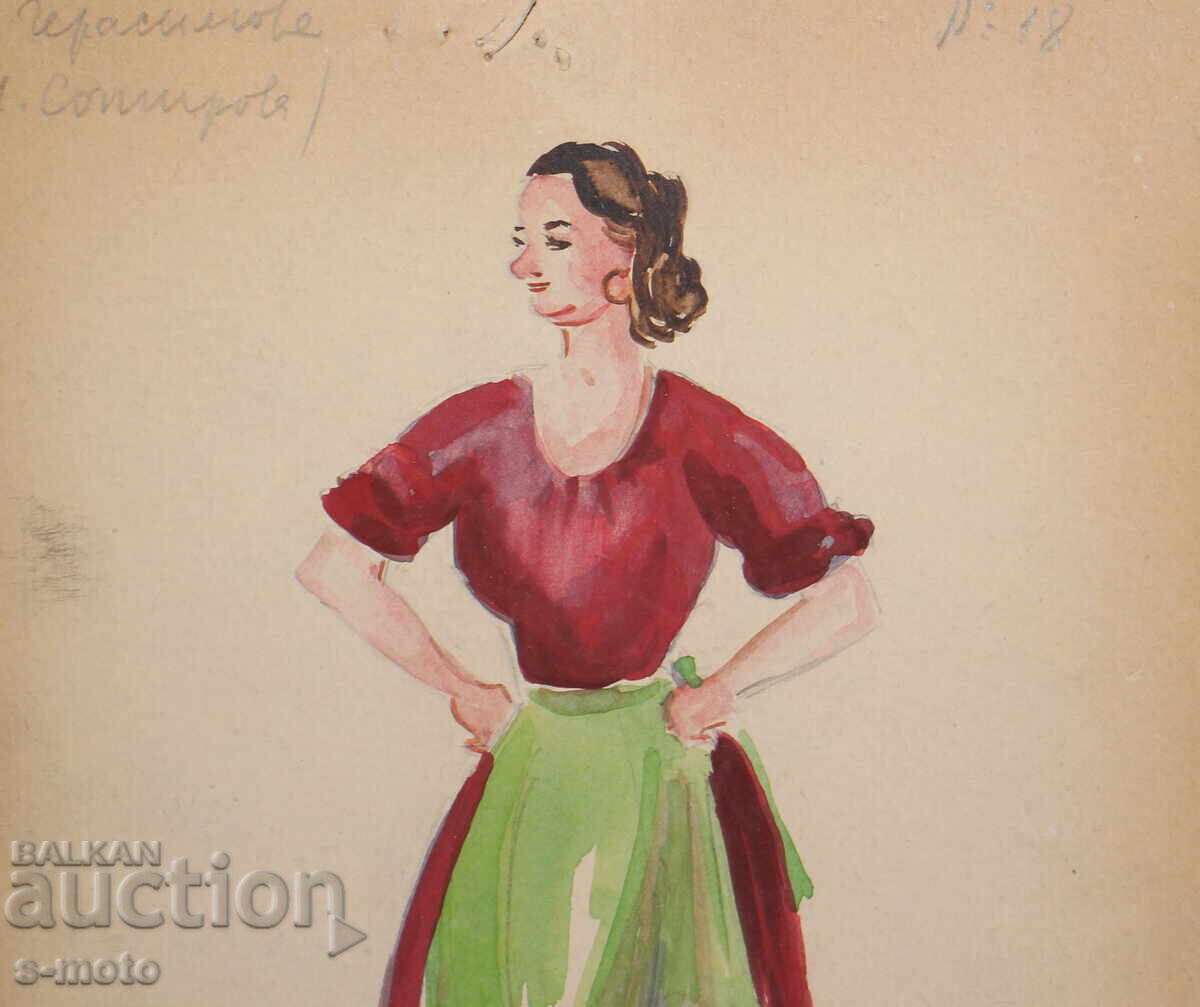 Gouache painting, stage design, ballet, costume design project, 1958 - 5