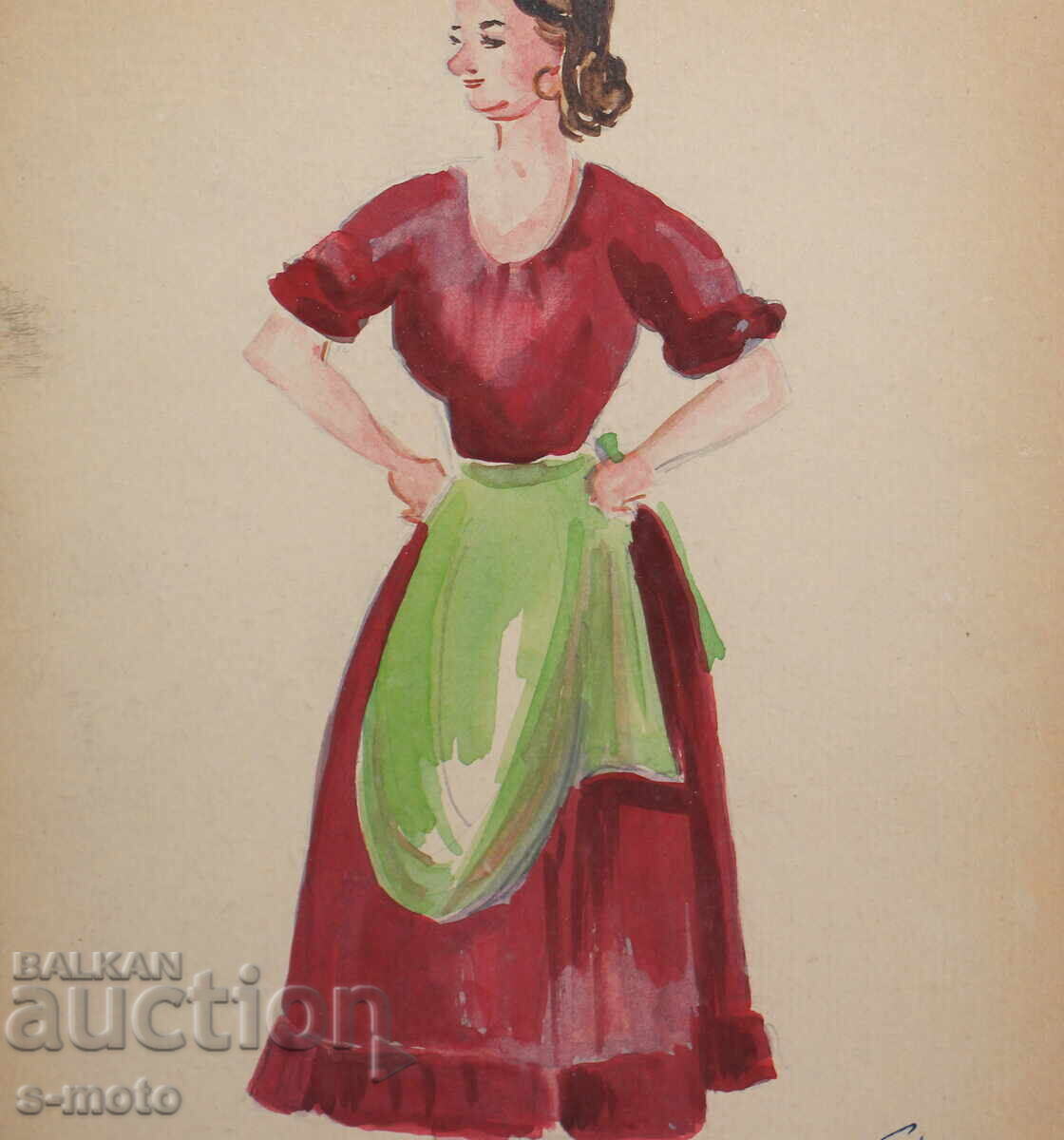 Gouache painting, stage design, ballet, costume design project, 1958 - 6