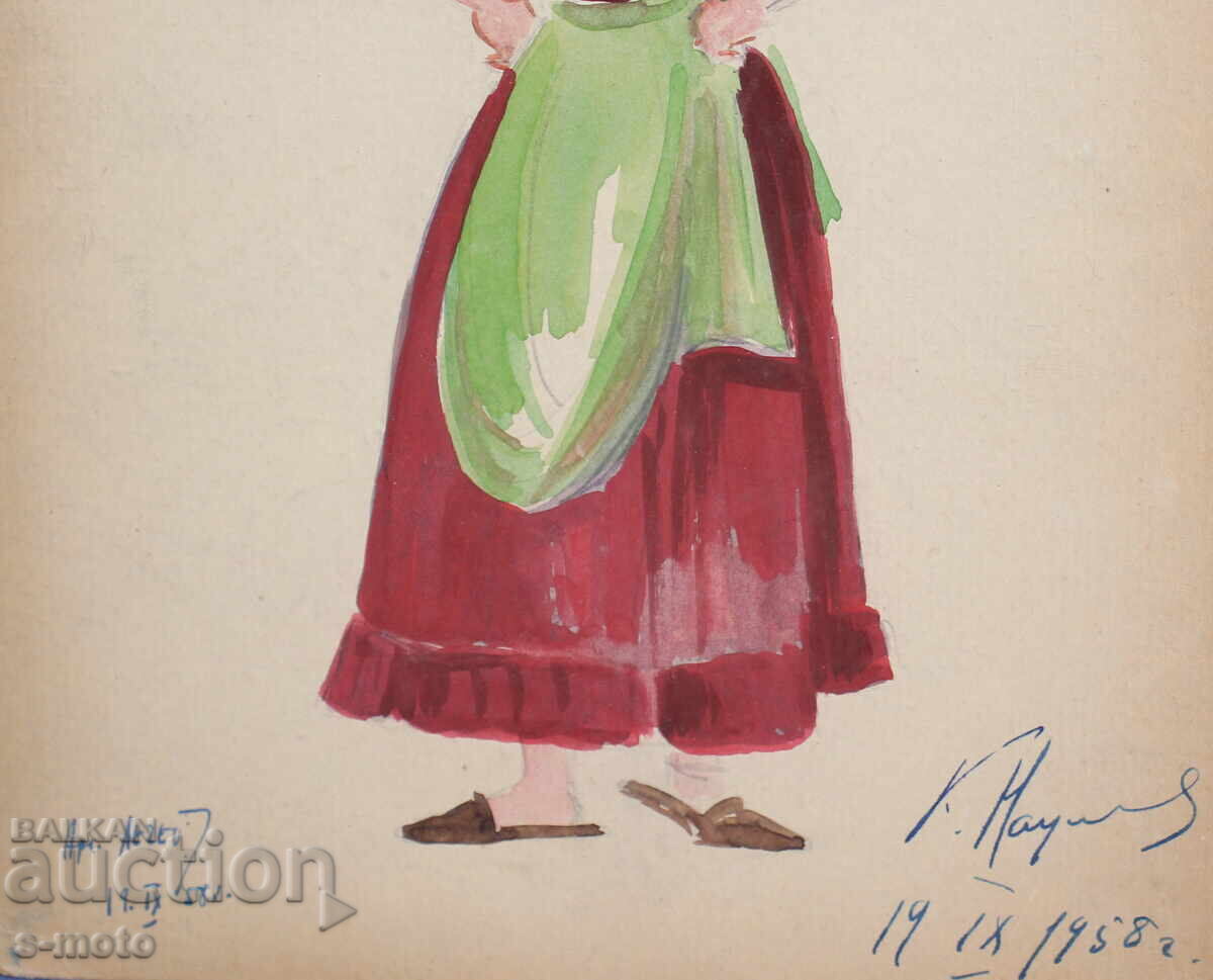 Gouache painting, stage design, ballet, costume design project, 1958 - 7