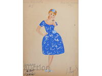 Gouache painting scenography, ballet, costume design project 1959