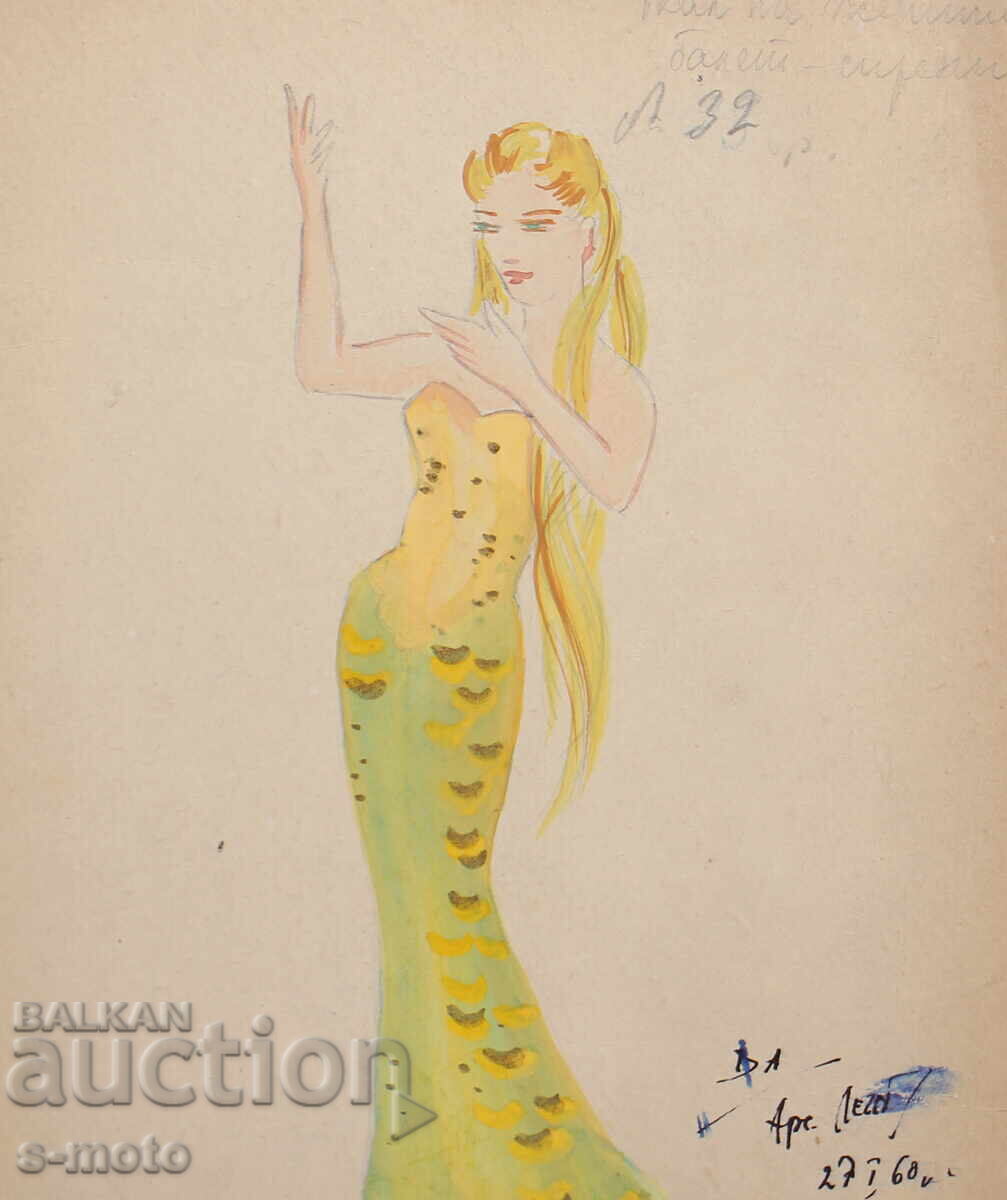 Tablou guașă scenografie, balet, proiect pentru costume 1968 - 5