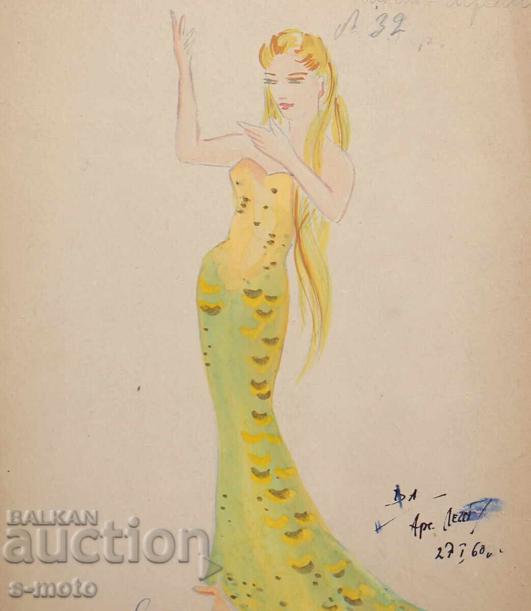 Tablou guașă scenografie, balet, proiect pentru costume 1968 - 6