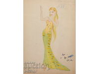 Tablou guașă scenografie, balet, proiect pentru costume 1968