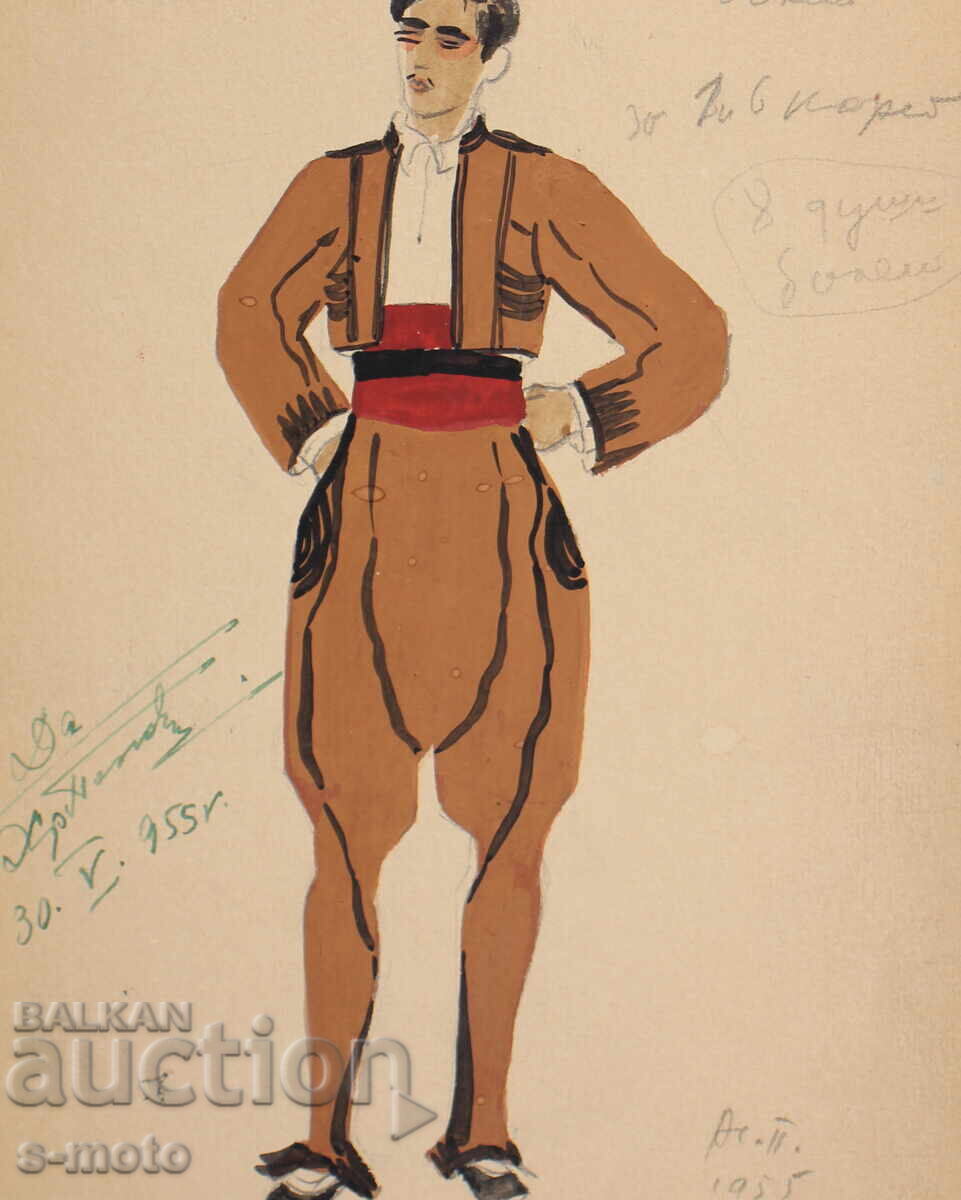 Πίνακας γκουάς σκηνογραφία, μπαλέτο, σχέδιο κοστουμιών 1953 - 5