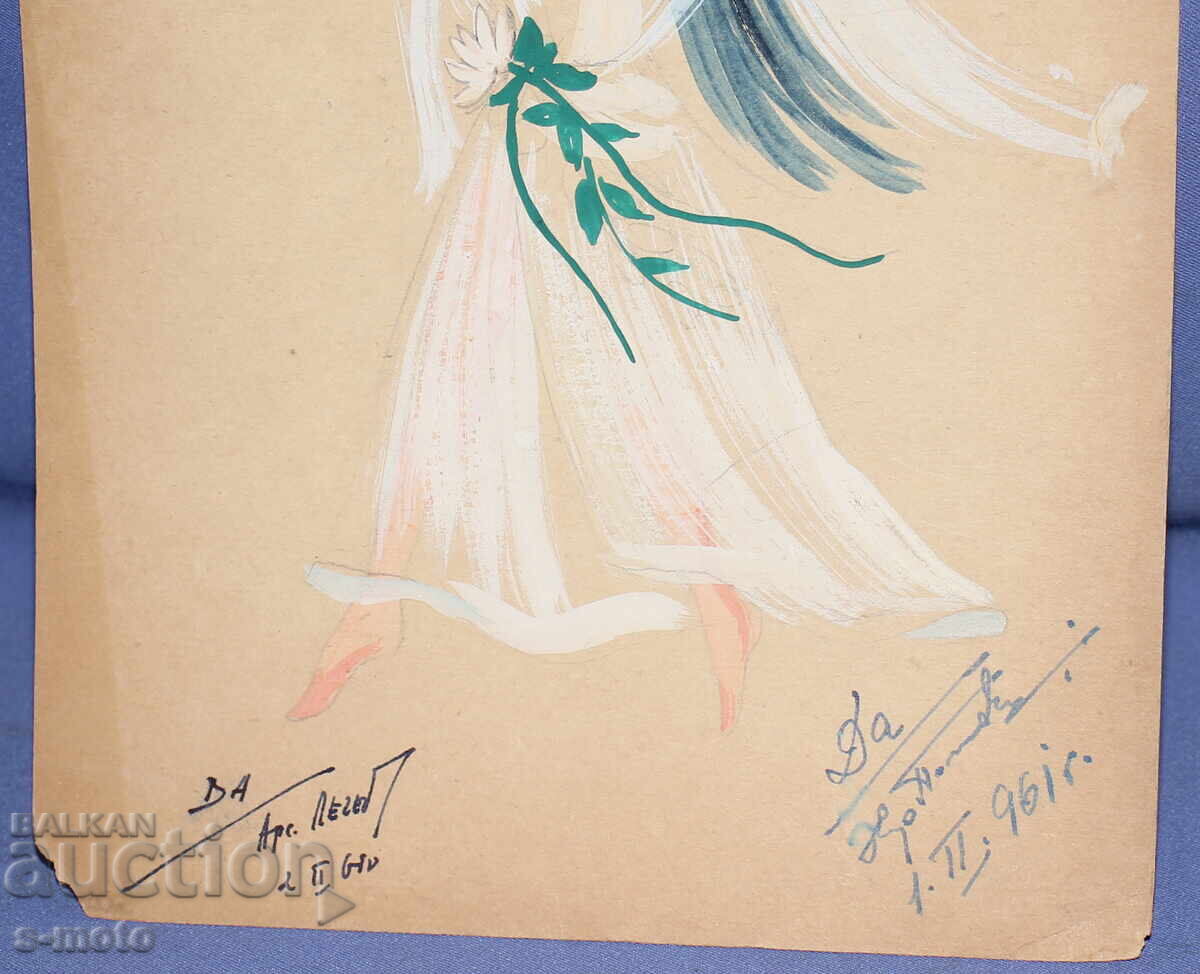 Gouache painting, stage design, ballet, costume design project, 1961 - 7