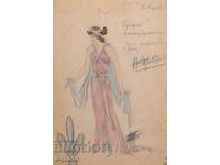 Gouache painting, stage design, ballet, costume design project