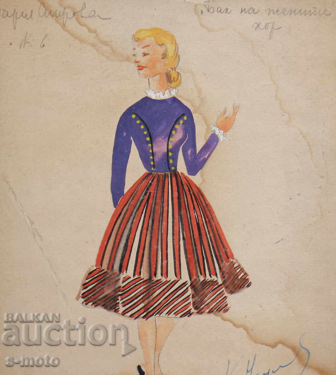 Livrarea Tablou guașă scenografie, balet, proiect pentru costume 1960