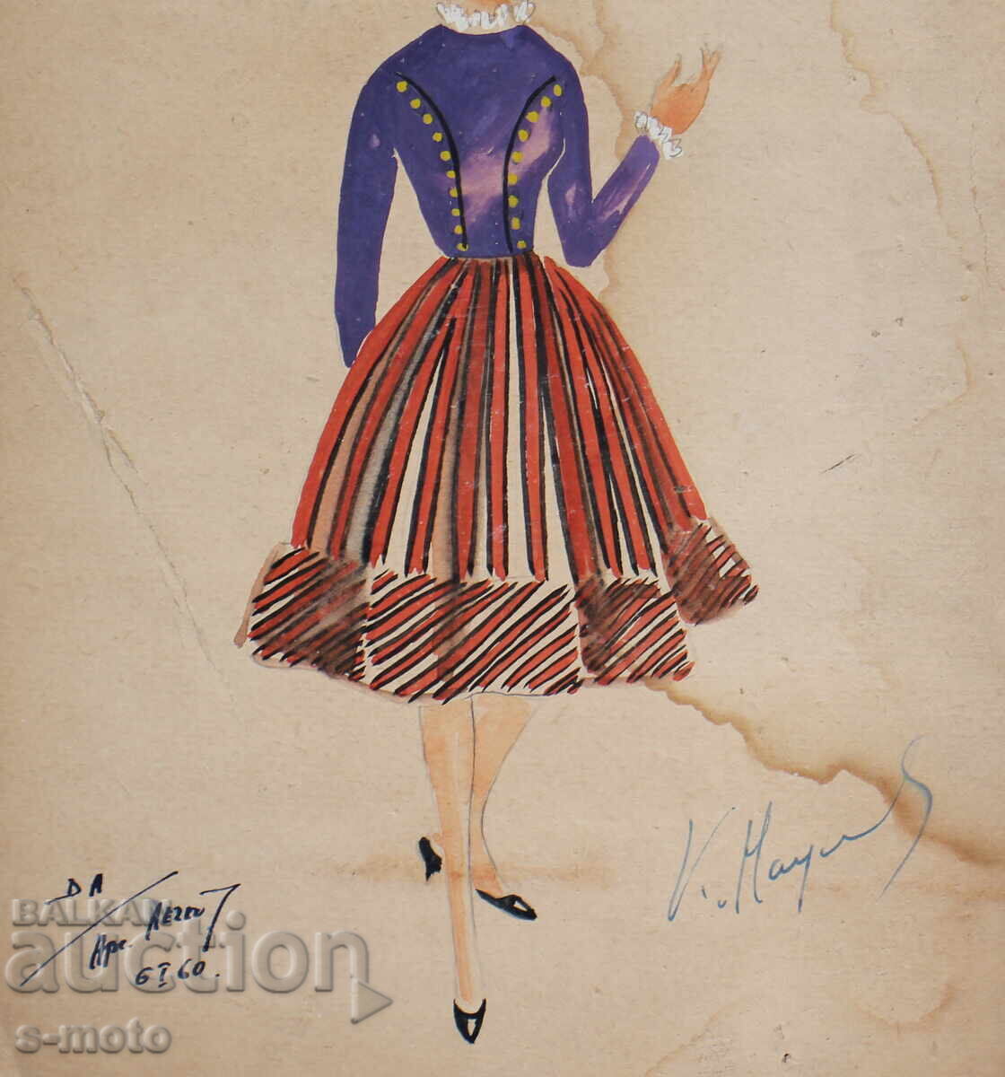 Tablou guașă scenografie, balet, proiect pentru costume 1960 - 6