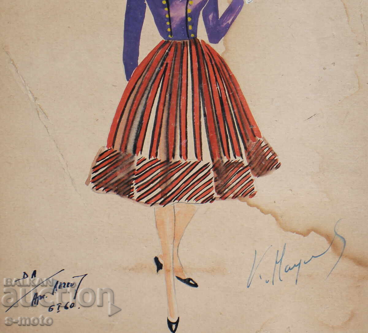 Tablou guașă scenografie, balet, proiect pentru costume 1960 - 7