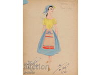 Pictură guașă scenografie, balet, proiect de costume 1961