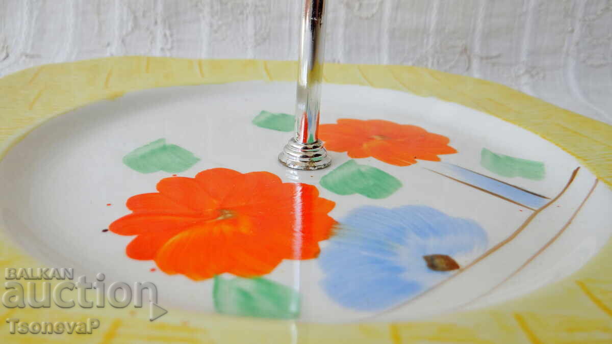 Auction Porcelain tray with metal handle Auction Porcelain tray with metal handle