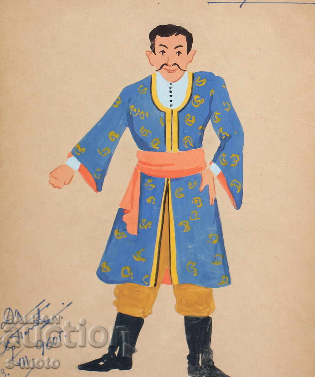 Tablou guașă scenografie, balet, proiect pentru costume 1960 - 5