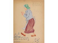 Pictură guașă scenografie, balet, proiect de costume 1961