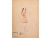 Pictură guaj scenografie, balet, proiect pentru costume