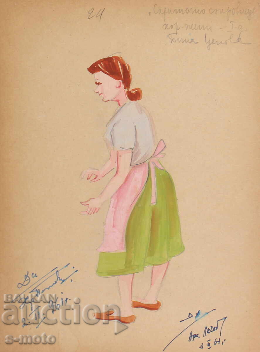 Картина гваш сценография, балет, проект за костюми 1961г.