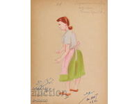 Pictură guașă scenografie, balet, proiect de costume 1961