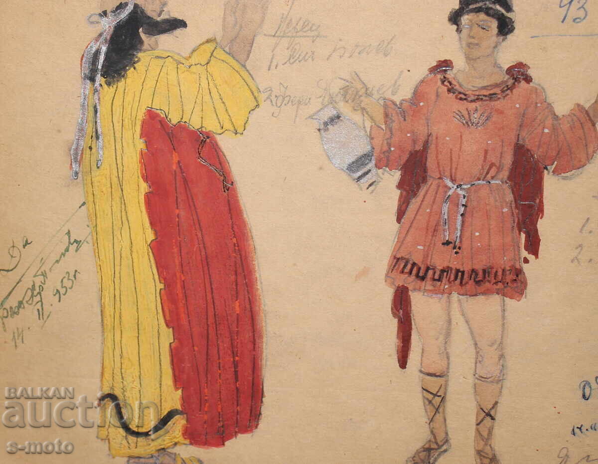 Gouache painting, stage design, ballet, costume design project, 1953 - 5