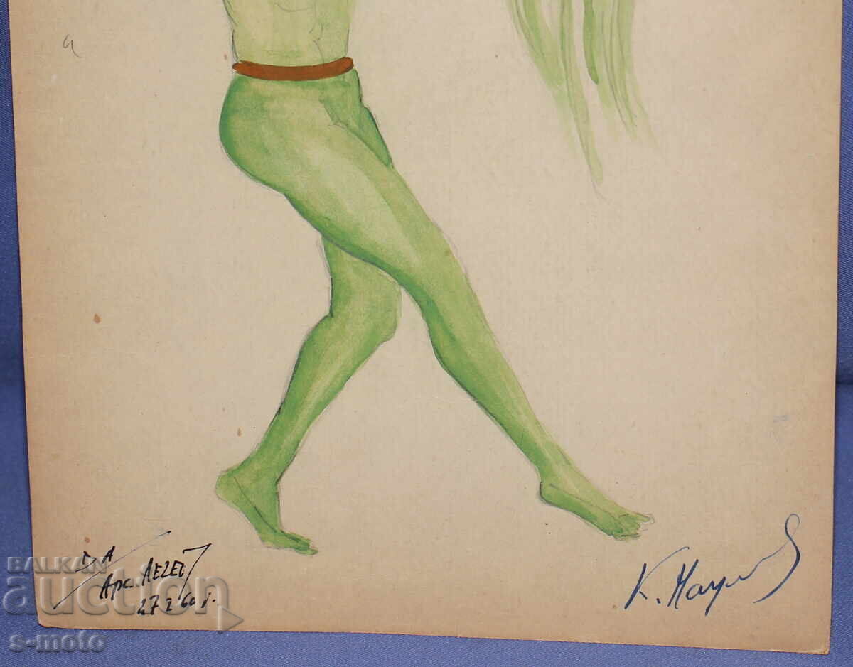 Tablou guașă scenografie, balet, proiect pentru costume 1960 - 6