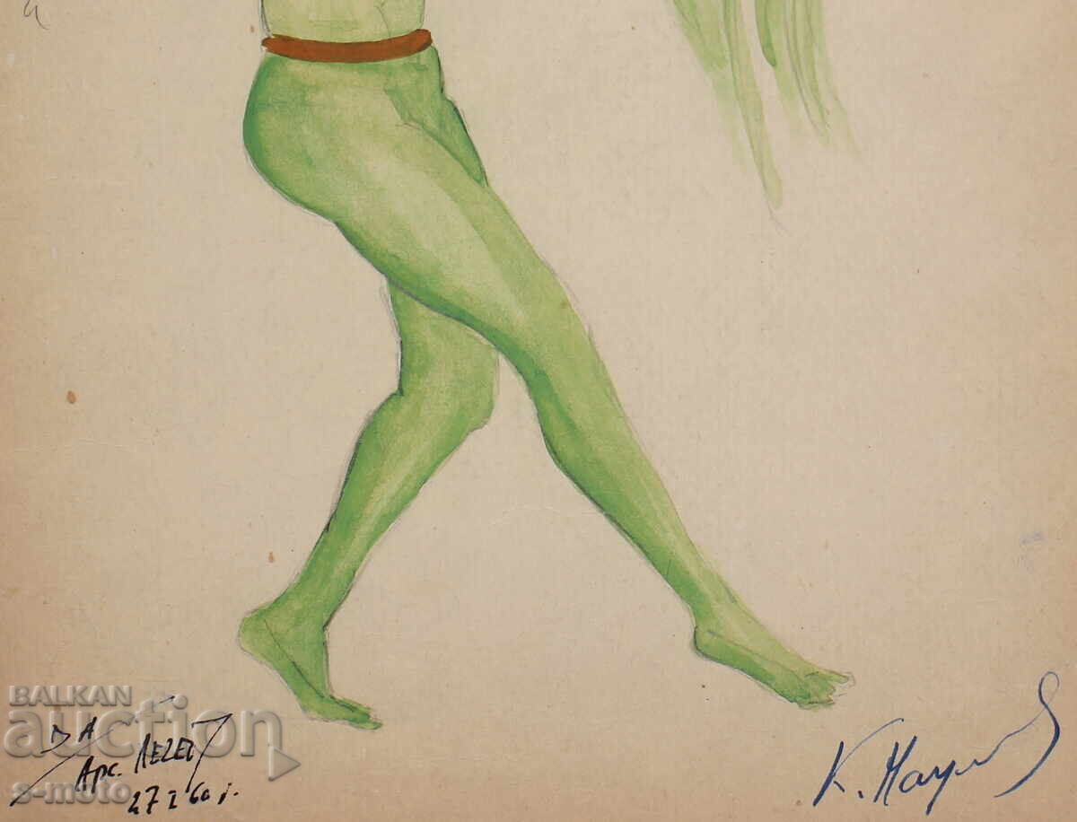 Tablou guașă scenografie, balet, proiect pentru costume 1960 - 7