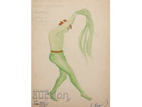 Tablou guașă scenografie, balet, proiect pentru costume 1960