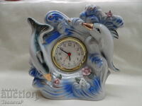 Porcelain clock with dolphins and flowers, working