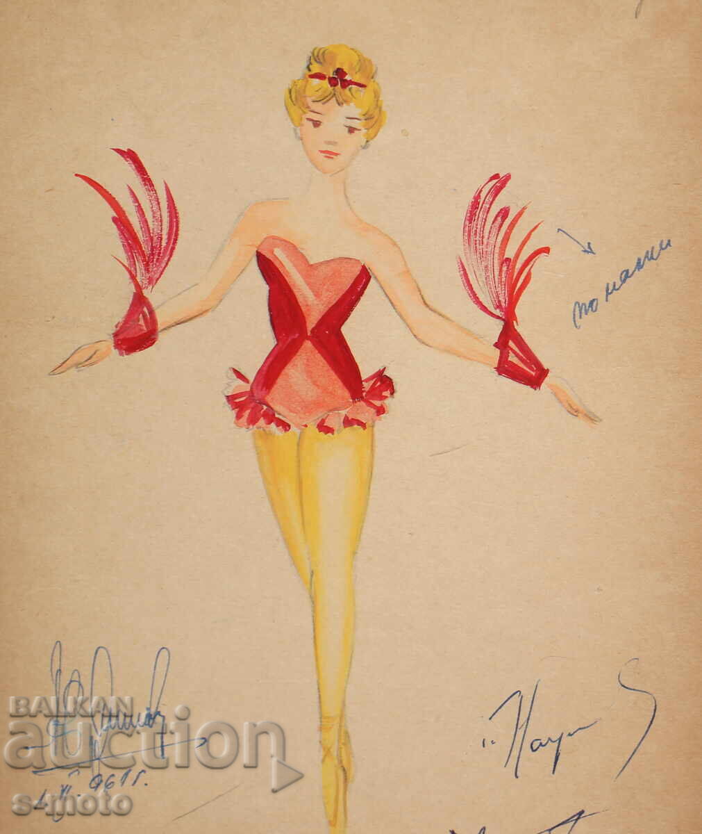 Pictură guașă scenografie, balet, proiect de costume 1961 - 6