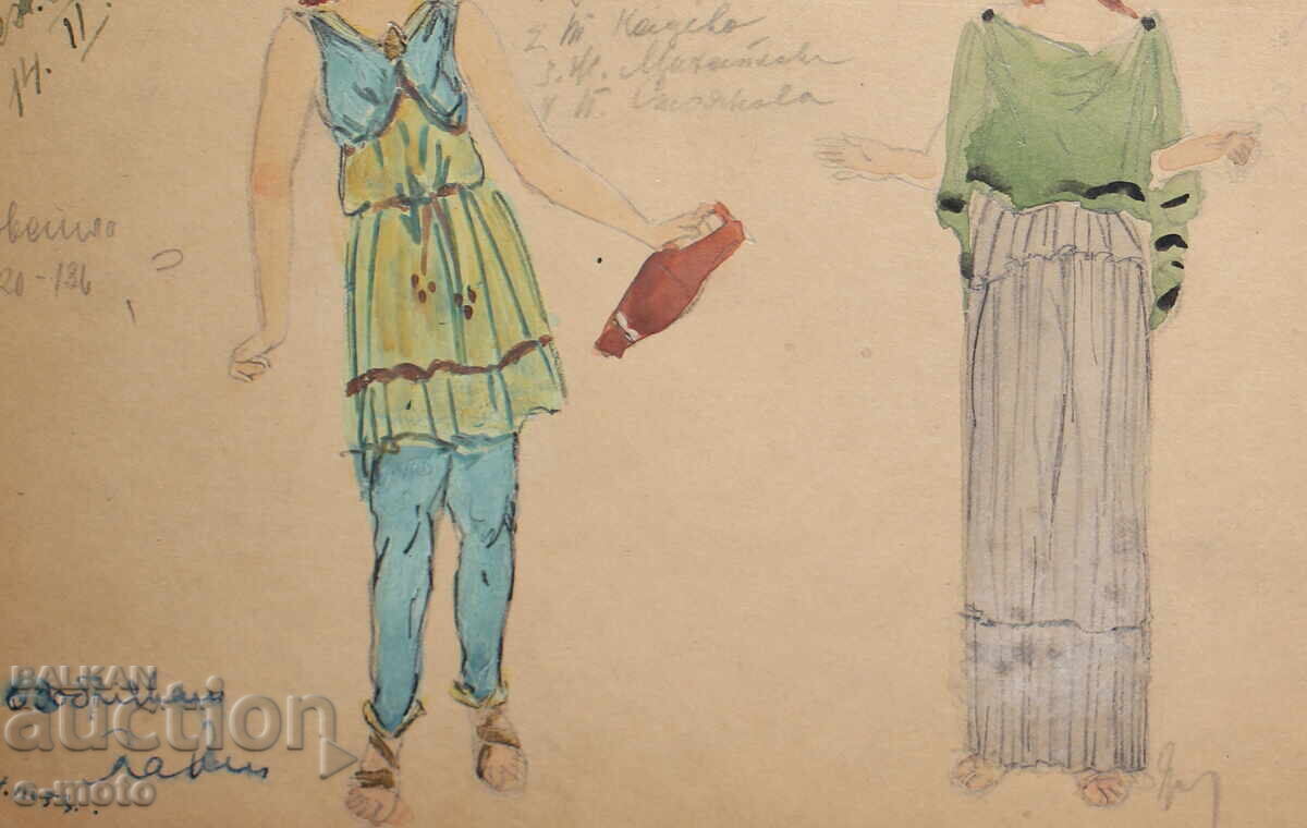 Gouache painting, stage design, ballet, costume design project, 1953 - 7