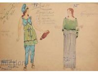 Πίνακας γκουάς σκηνογραφία, μπαλέτο, σχέδιο κοστουμιών 1953