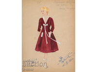 Pictură guașă scenografie, balet, proiect de costume 1961