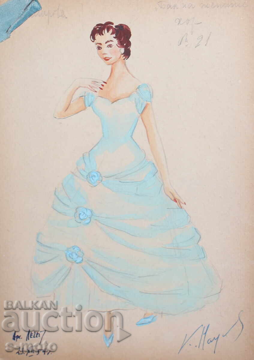 Γκουάς ζωγραφική σκηνογραφία, μπαλέτο, σχέδιο κοστουμιών 1954