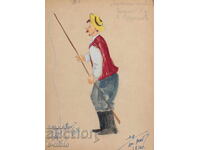 Pictură guașă scenografie, balet, proiect de costume 1961