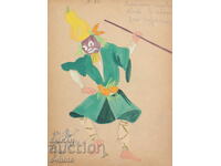 Pictură guașă scenografie, balet, proiect de costume 1961