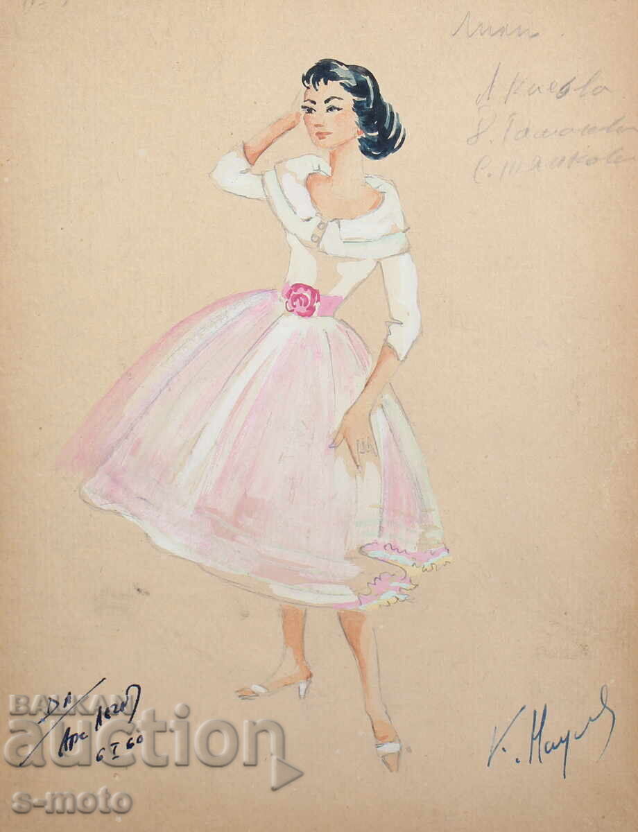 Tablou guașă scenografie, balet, proiect pentru costume 1960 - 5 Tablou guașă scenografie, balet, proiect pentru costume 1960 - 5