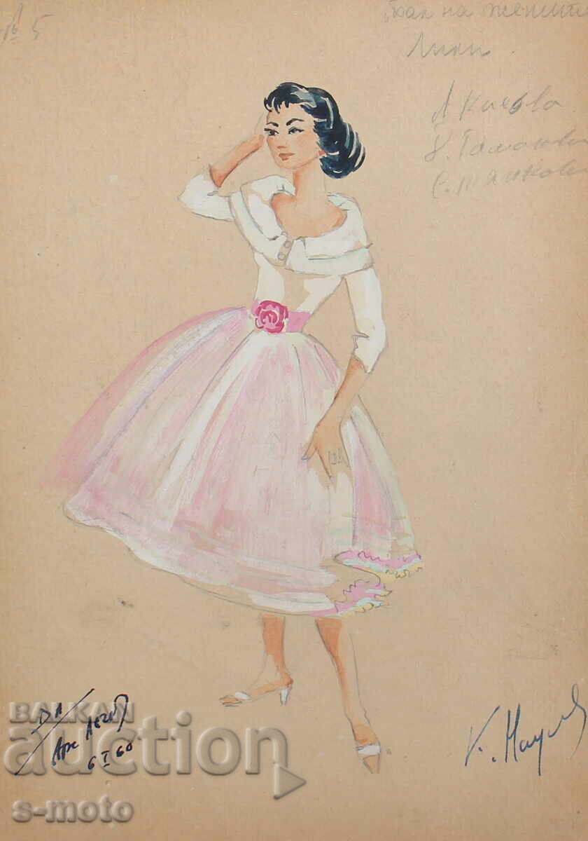 Tablou guașă scenografie, balet, proiect pentru costume 1960 Tablou guașă scenografie, balet, proiect pentru costume 1960