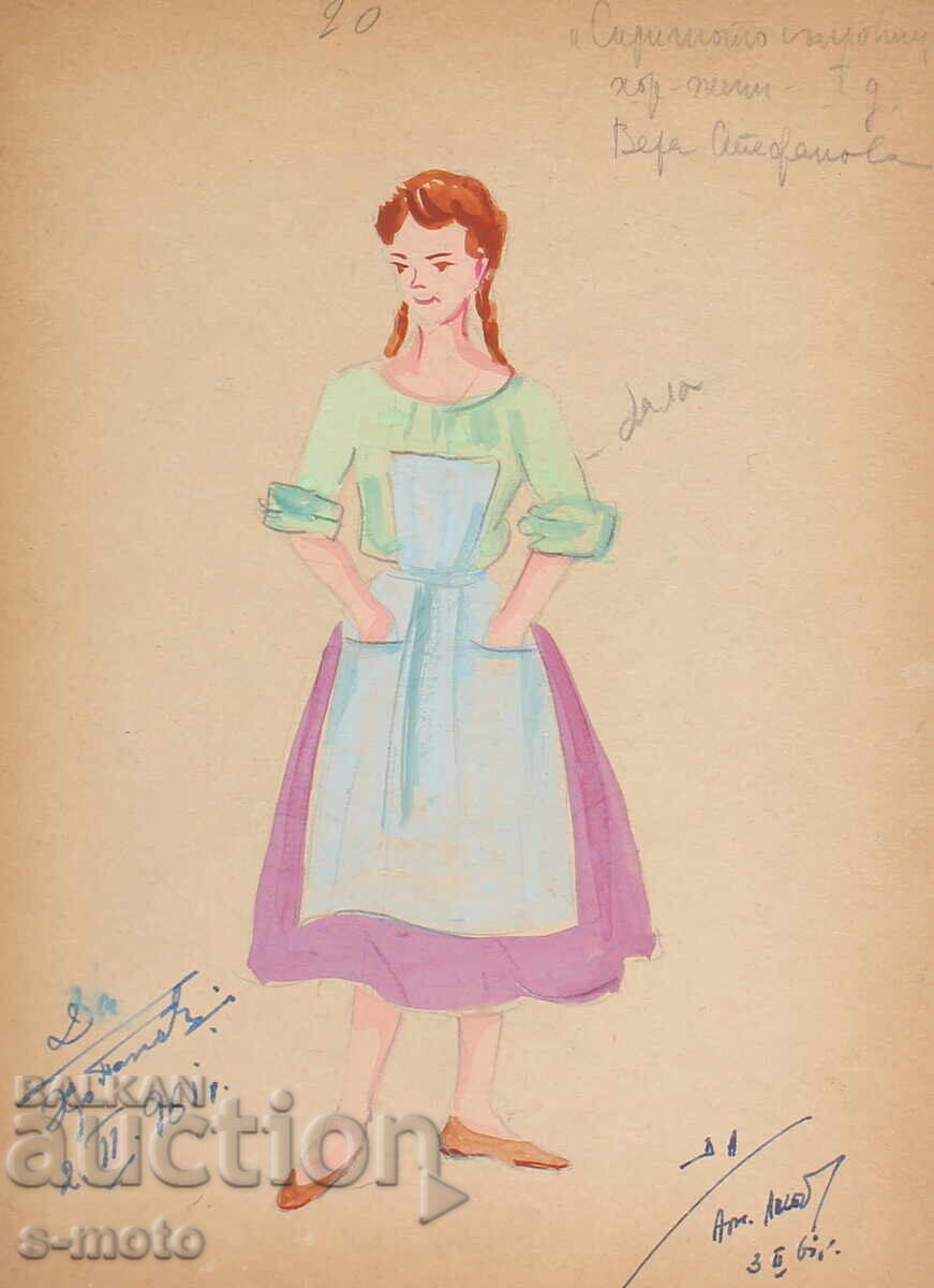 Pictură guașă scenografie, balet, proiect de costume 1961