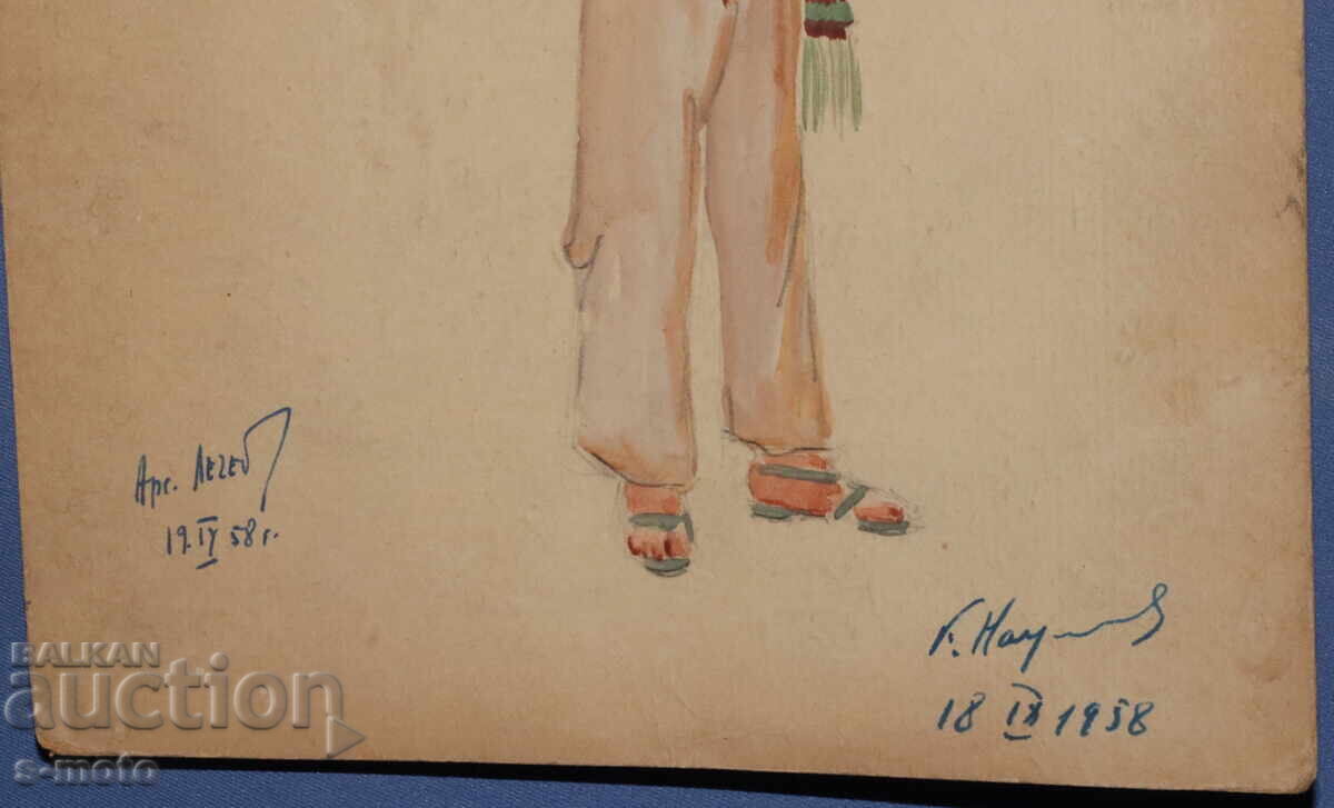 Gouache painting, stage design, ballet, costume design project, 1958 - 7