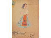 Pictură guașă scenografie, balet, proiect de costume 1961