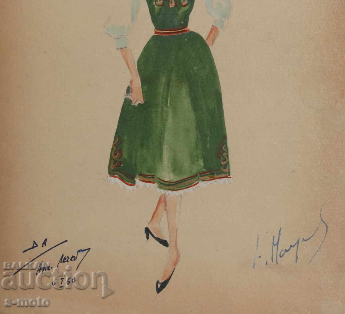 Gouache painting, stage design, ballet, costume design project, 1960 - 6