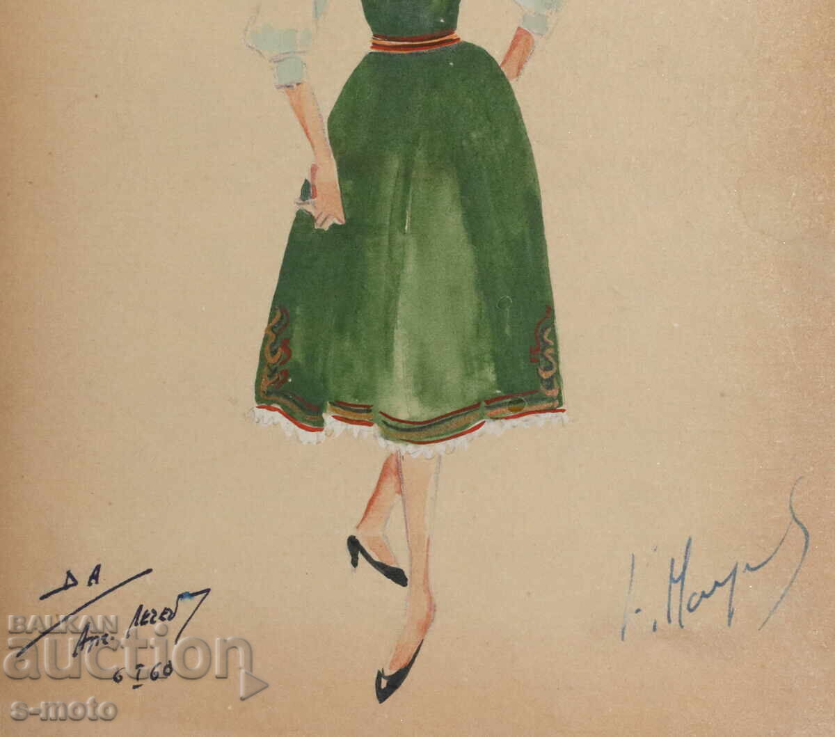 Gouache painting, stage design, ballet, costume design project, 1960 - 7