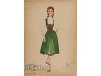 Tablou guașă scenografie, balet, proiect pentru costume 1960