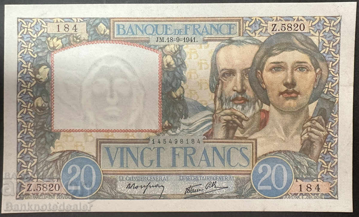 Licitație Franta 20 Franci 1941 Pick 92b Ref 8184 Licitație Franta 20 Franci 1941 Pick 92b Ref 8184