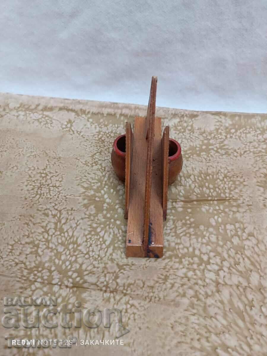 Auction Double wooden napkin holder with 2 toothpick holders Auction Double wooden napkin holder with 2 toothpick holders