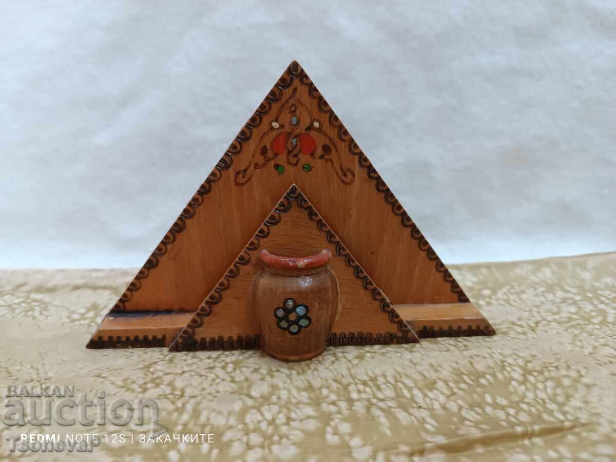 Double wooden napkin holder with 2 toothpick holders Double wooden napkin holder with 2 toothpick holders