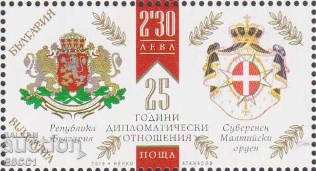 Clean stamp Dipl. relations Maltese Order 2019 from Bulgaria