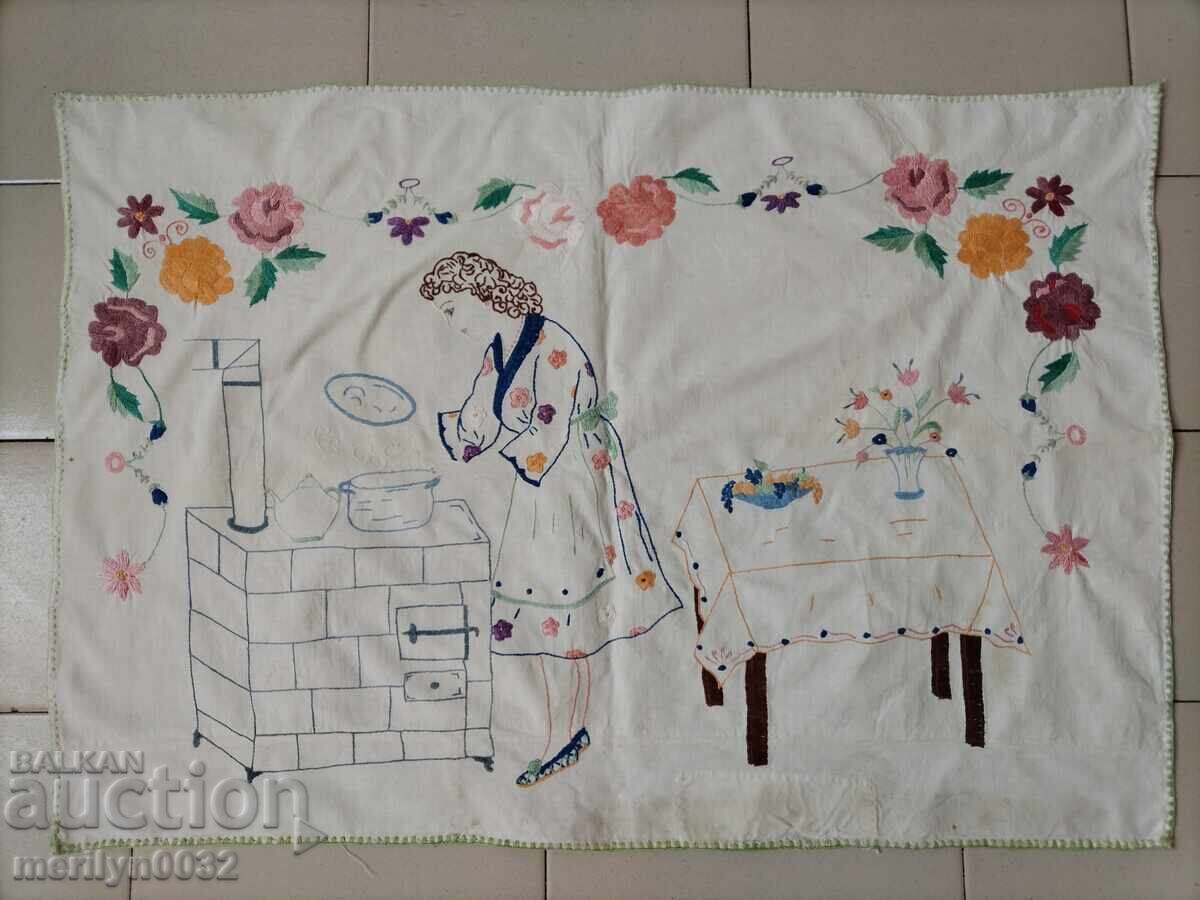 Σταρό κεντημένο χαλί τοίχου για κουζίνα, πανοραμικό χαλί