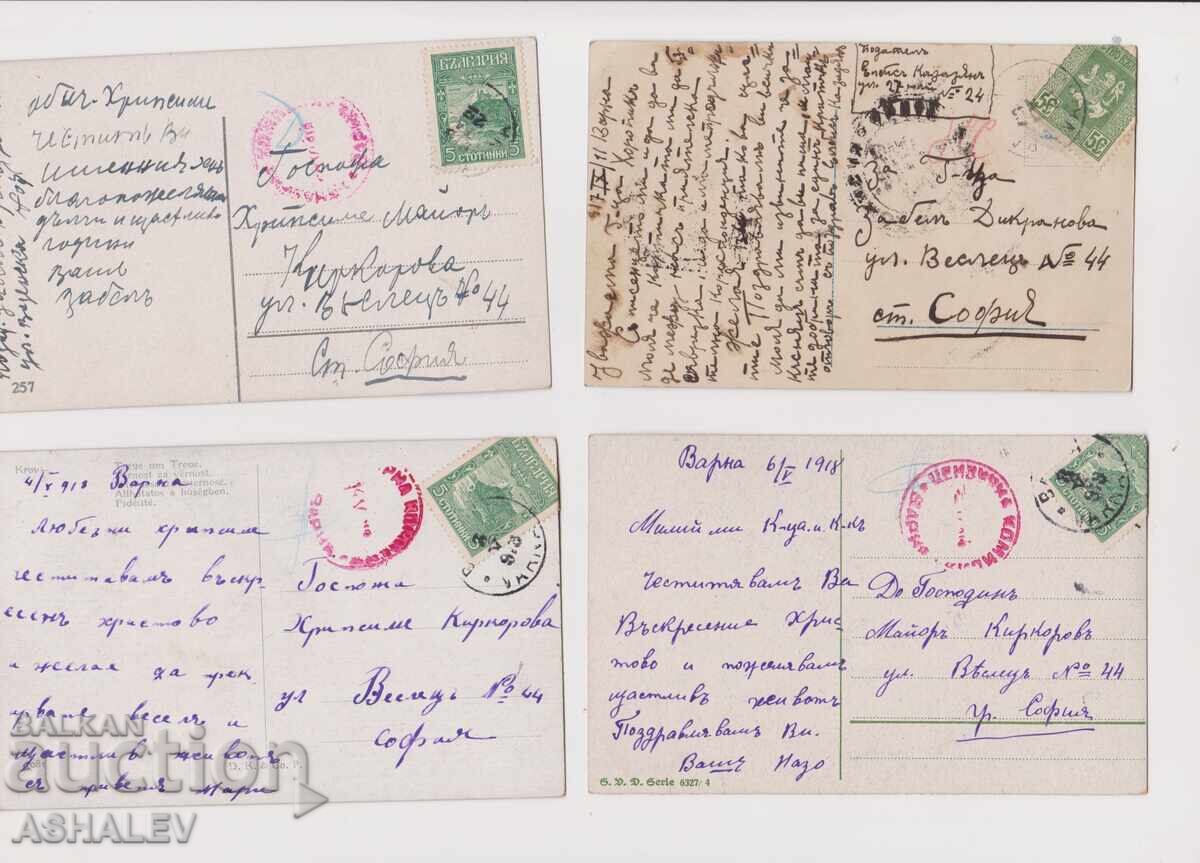 1917-18 4 Censored Postcards