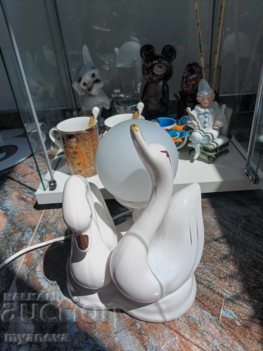 Delivery of Porcelain, old table lamp with loving swans from the Socialist era