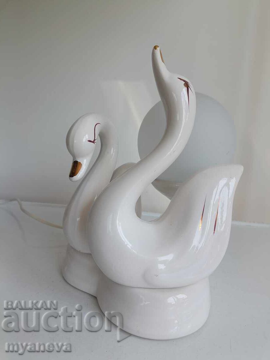 Porcelain, old table lamp with loving swans from the Socialist era - 5
