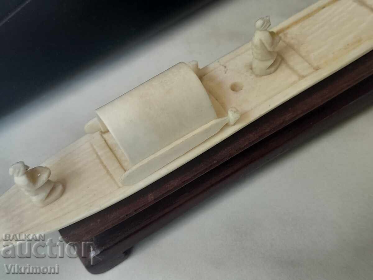 Доставка на Рядка фигура слонова кост,лодка,шхуна,Инуити,