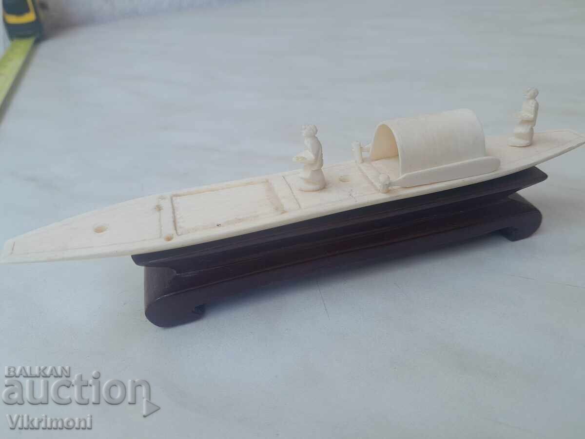 Рядка фигура слонова кост,лодка,шхуна,Инуити, - 5